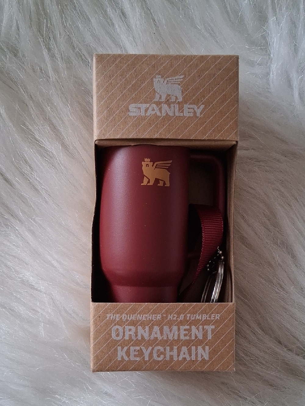 Stanley Ornament Keychain Mug in Burgundy with Gold Logo